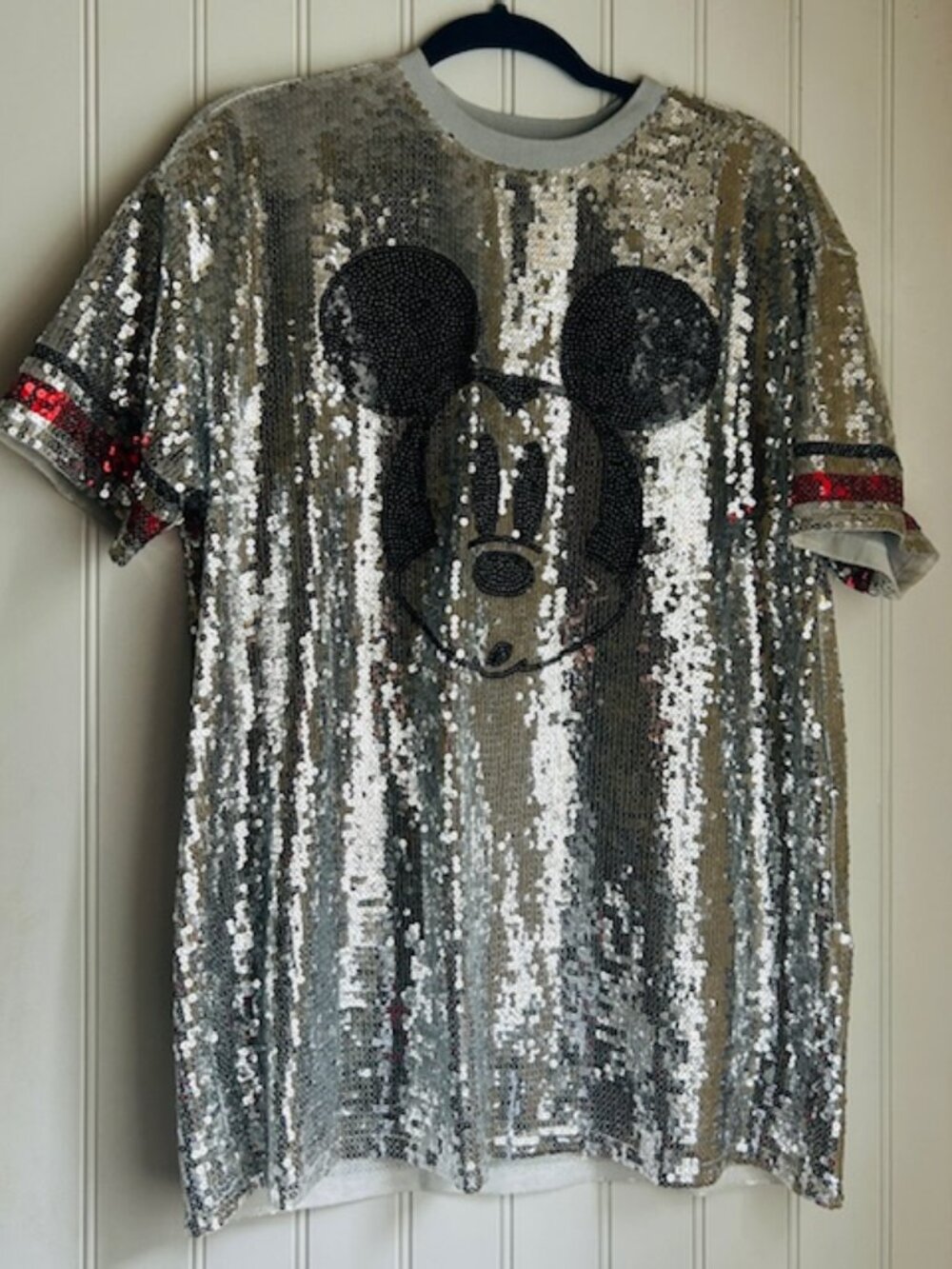 Forever 21 Disney Mickey Mouse Silver Sequin T-Shirt Dress 100 Anniversary XS